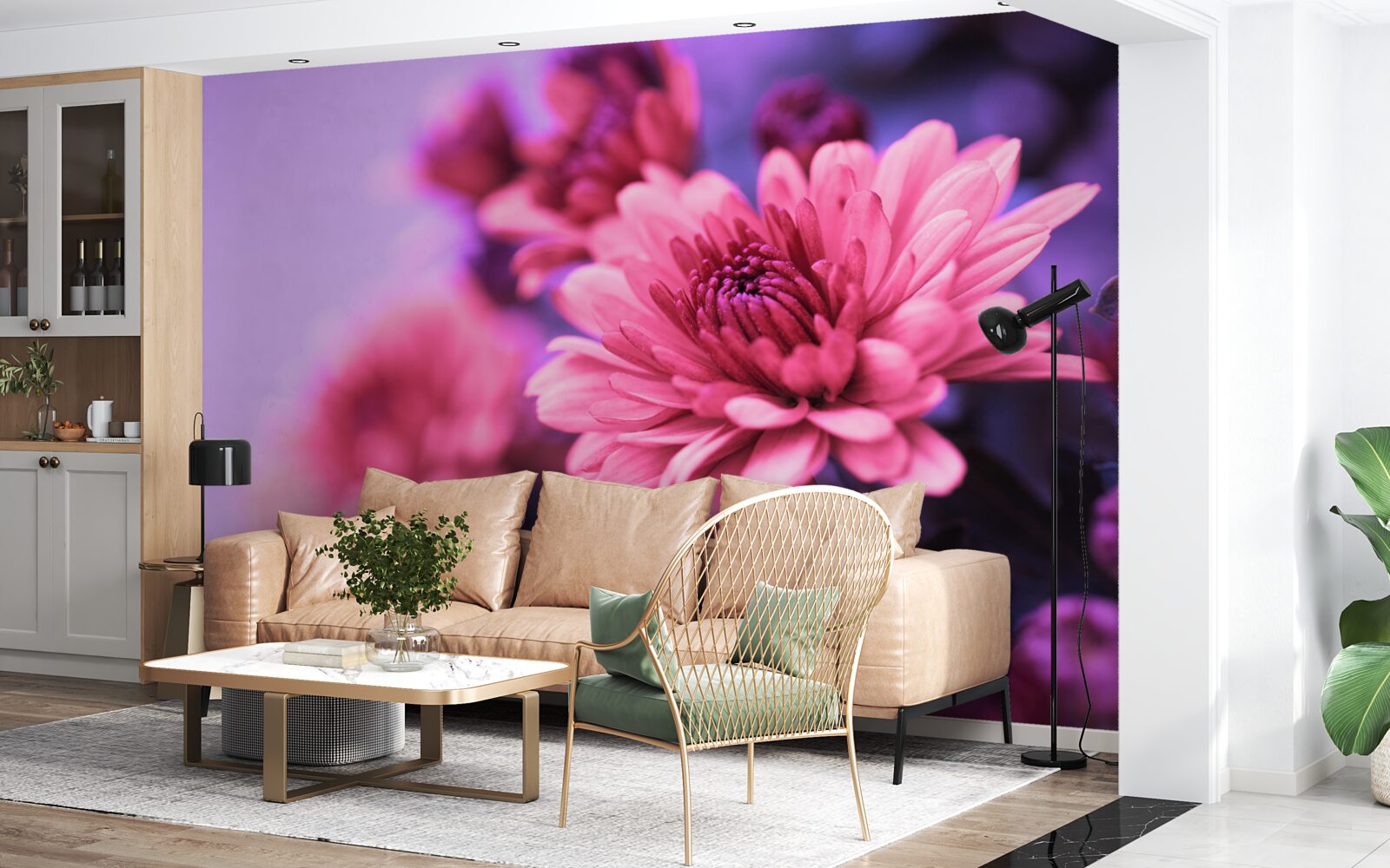 Fotobehang roze asters bloeien in de ochtend