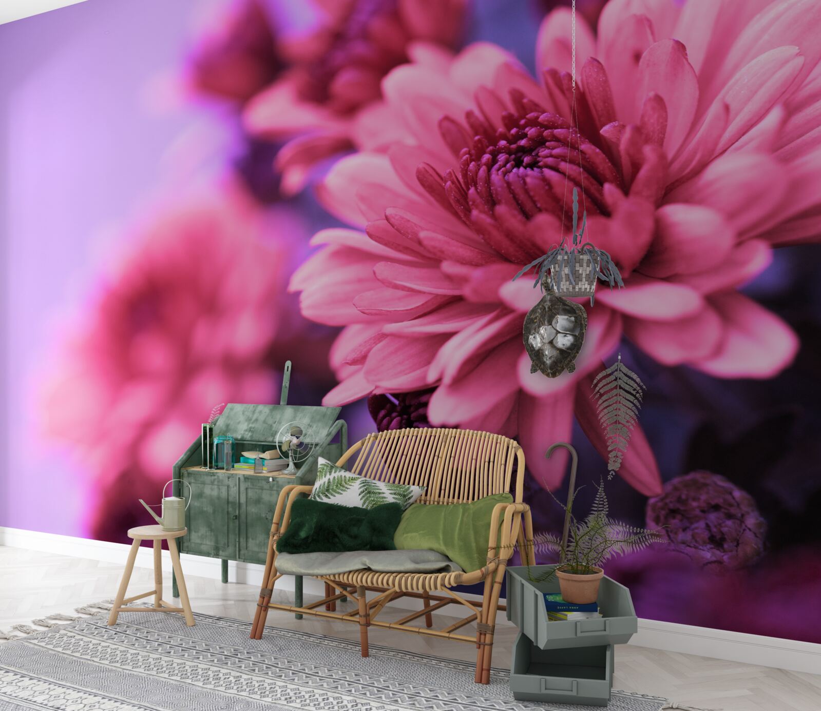 Fotobehang roze asters bloeien in de ochtend