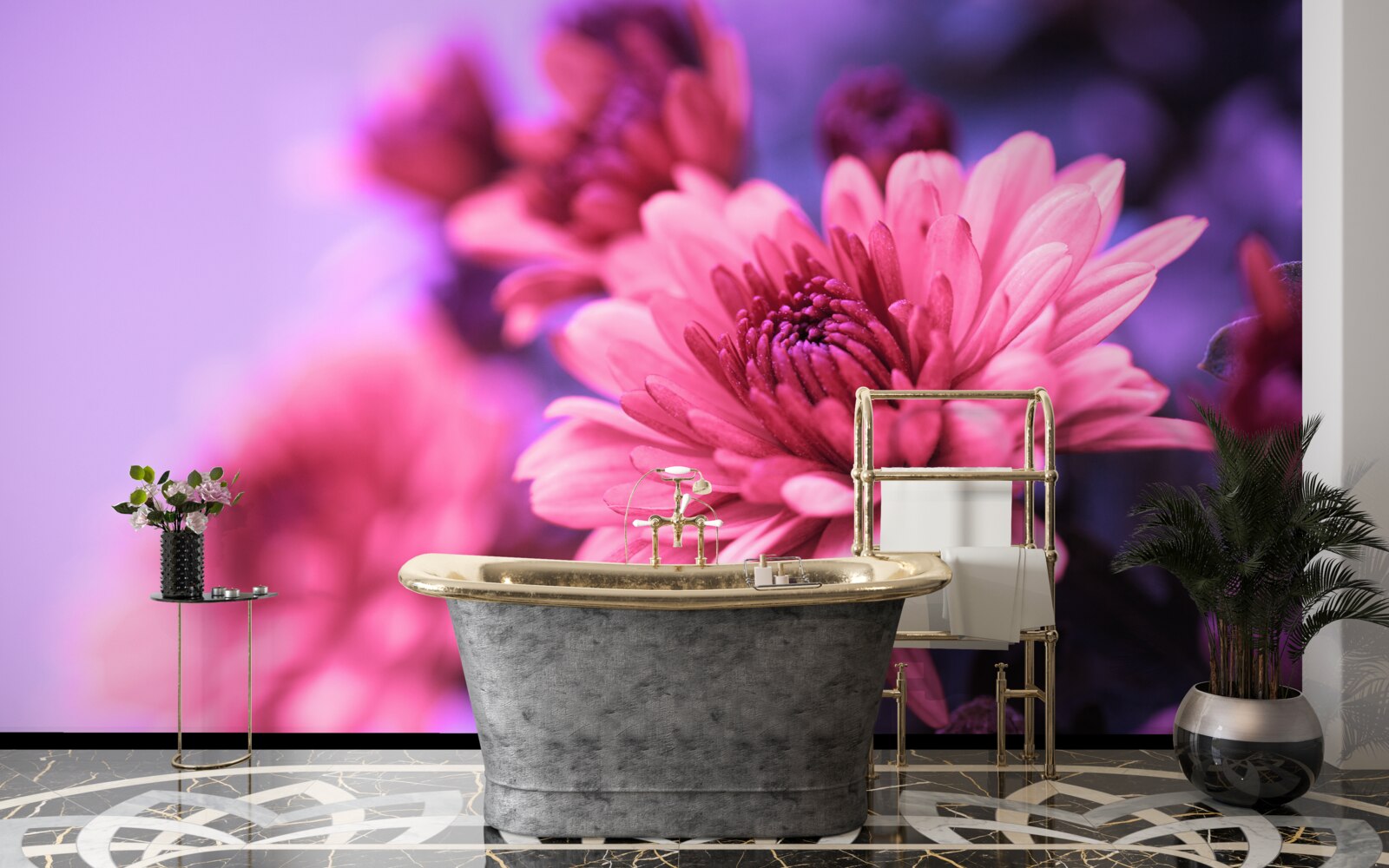 Fotobehang roze asters bloeien in de ochtend