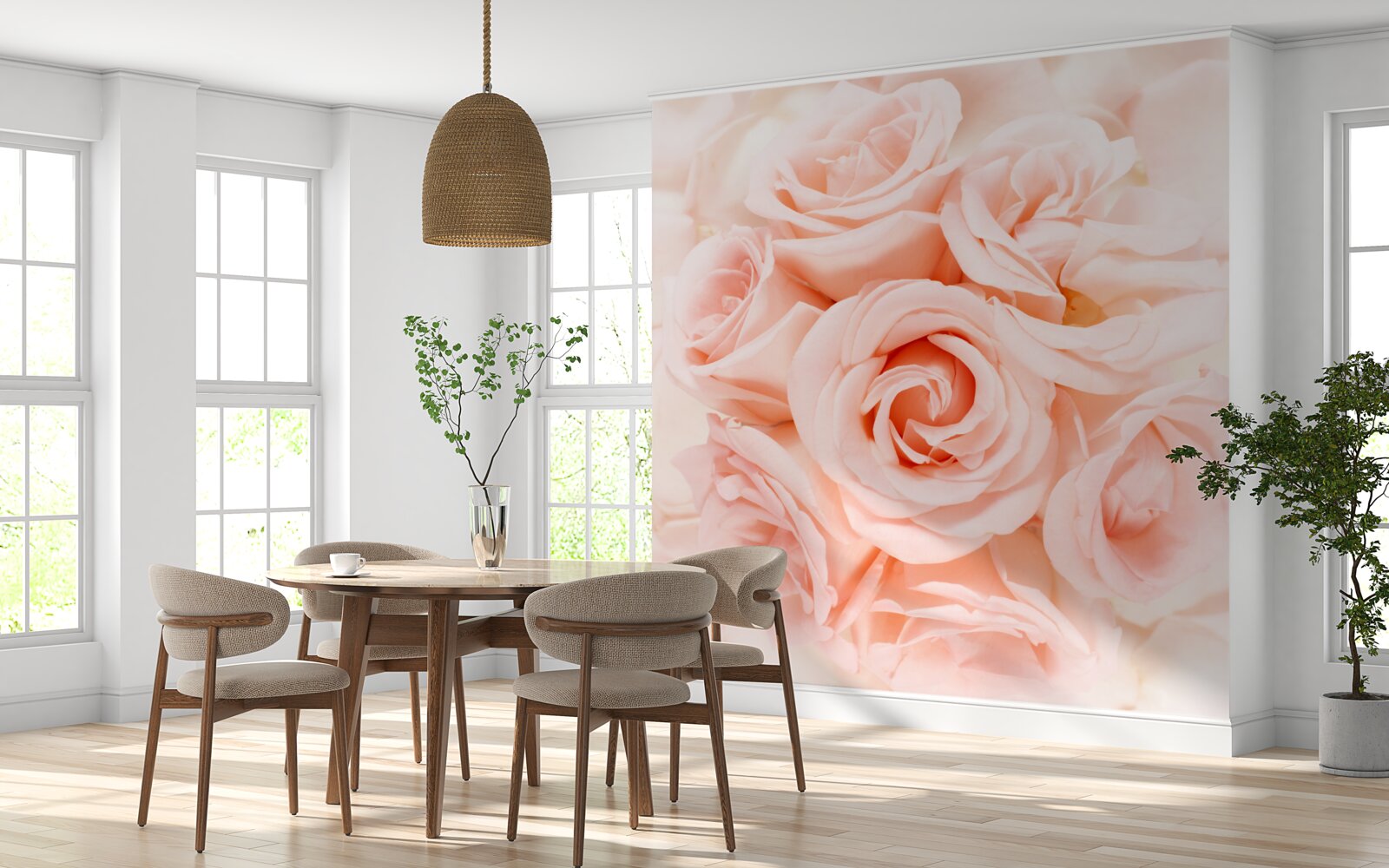 Fotobehang perzik rozenknop in een delicaat boeket