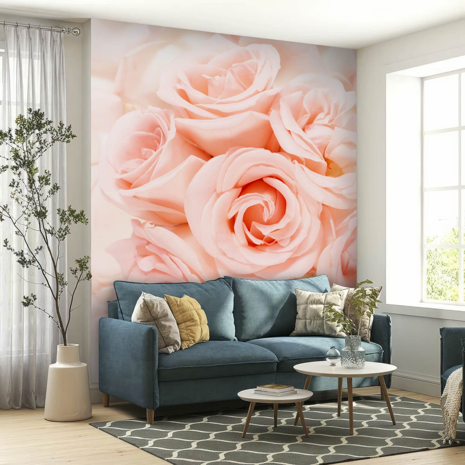 Fotobehang perzik rozenknop in een delicaat boeket