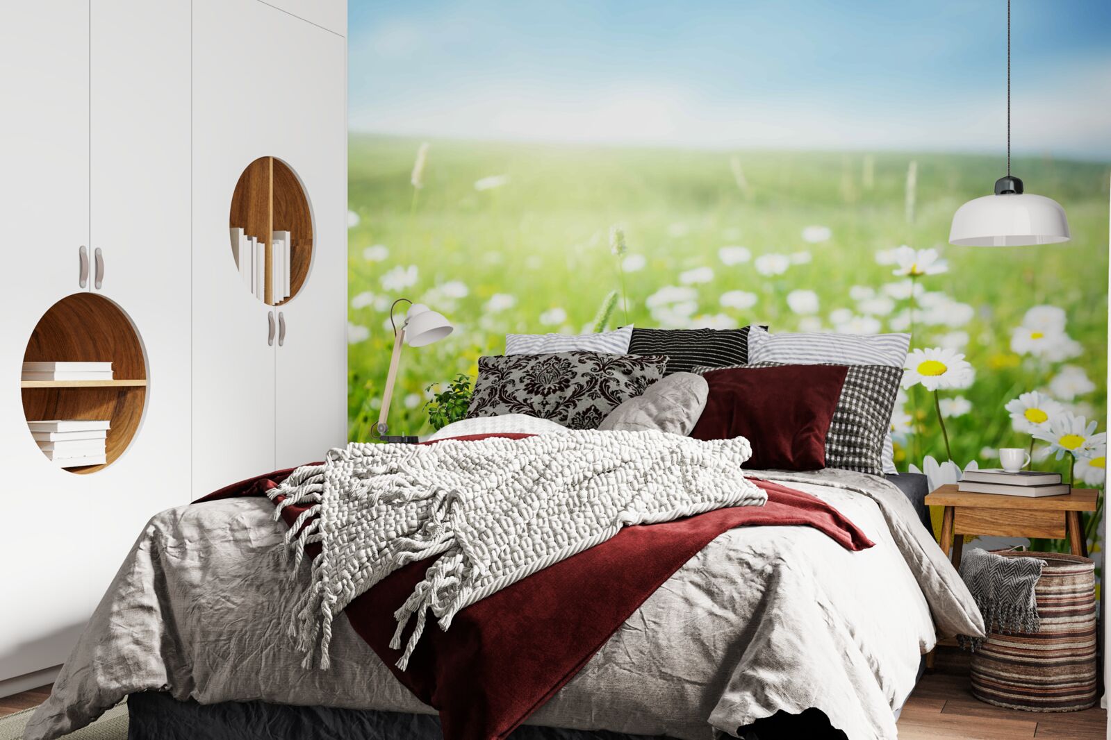 Fotobehang witte margrieten in de zon