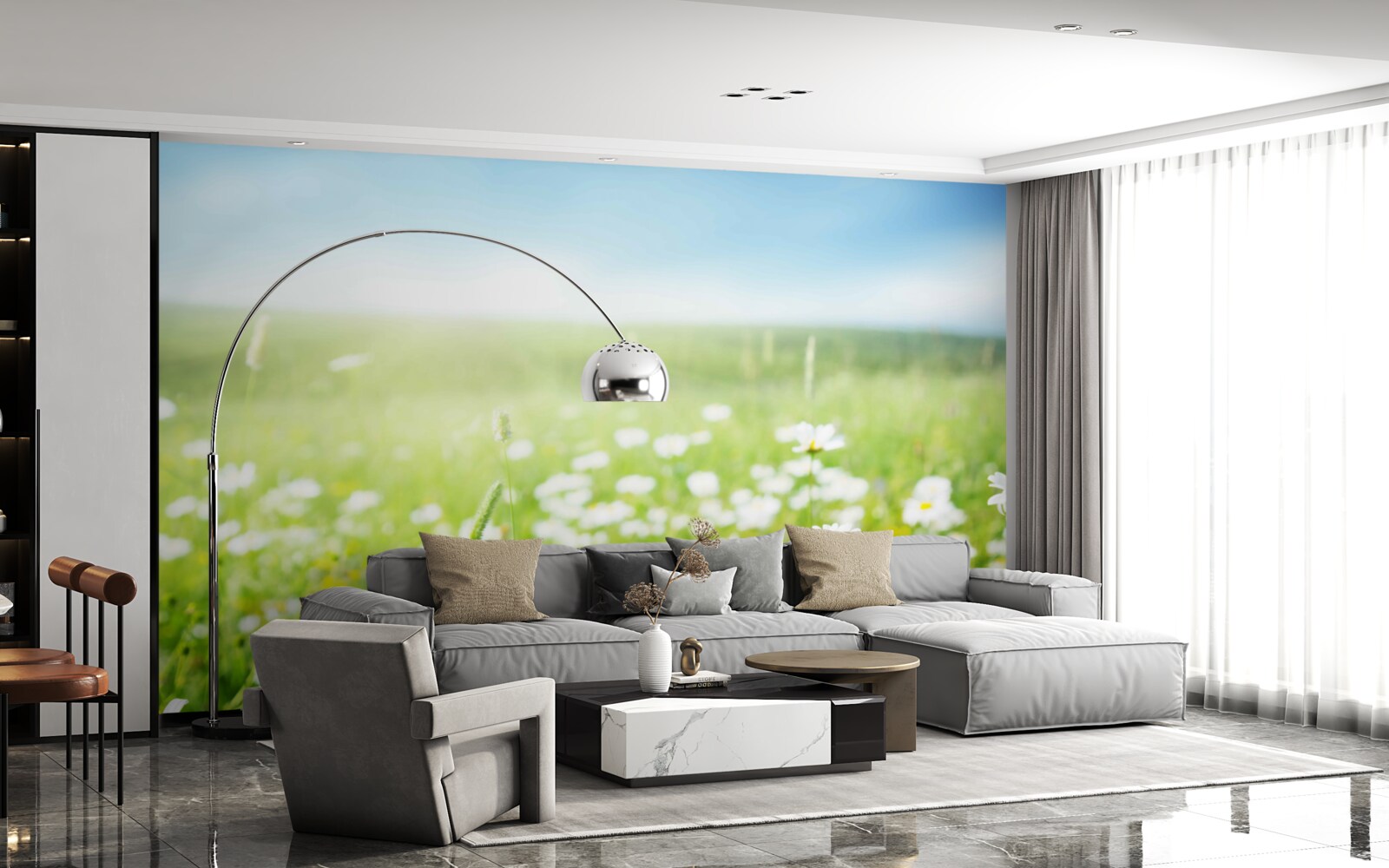 Fotobehang witte margrieten in de zon