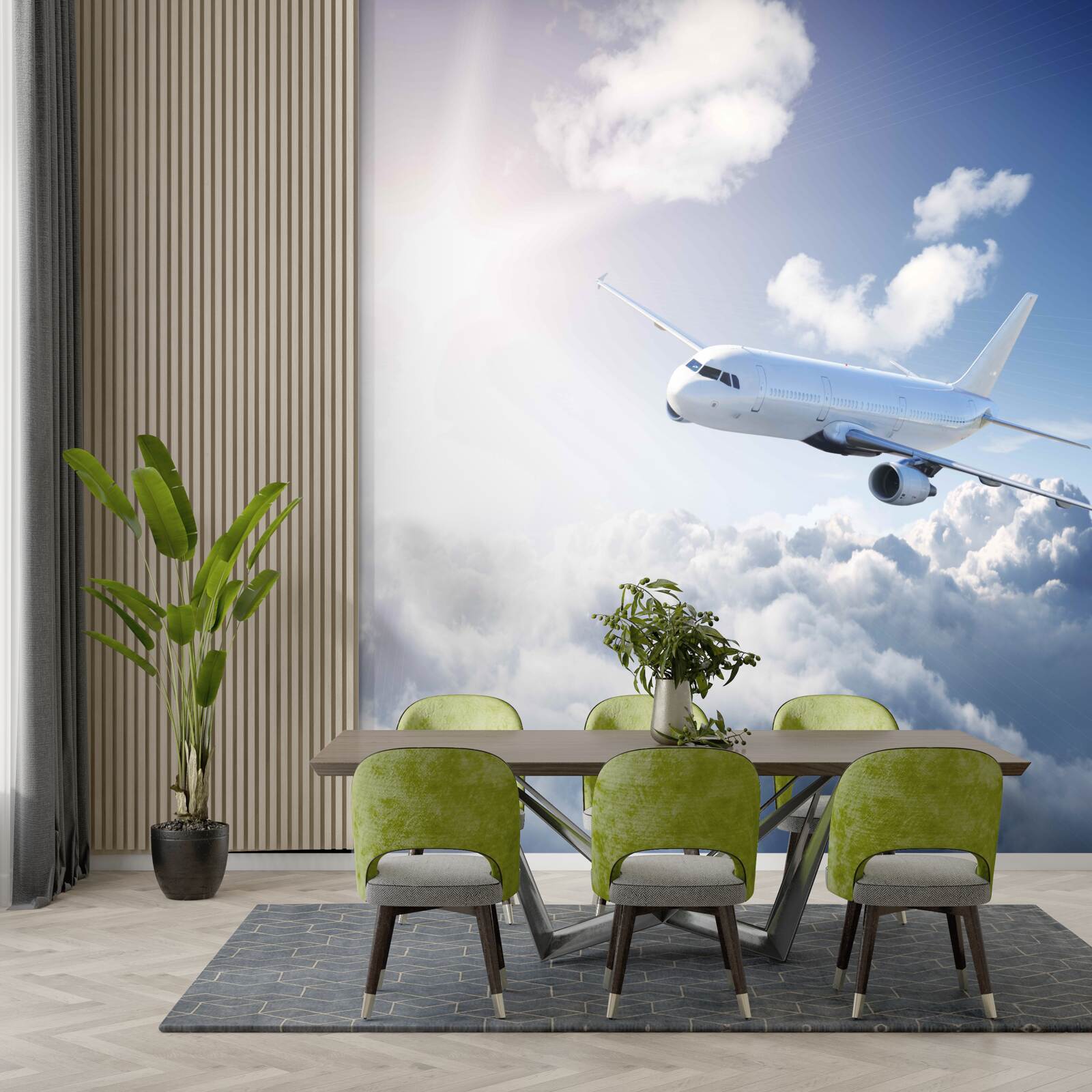 Fotobehang passagiersvliegtuig gaat de lucht in