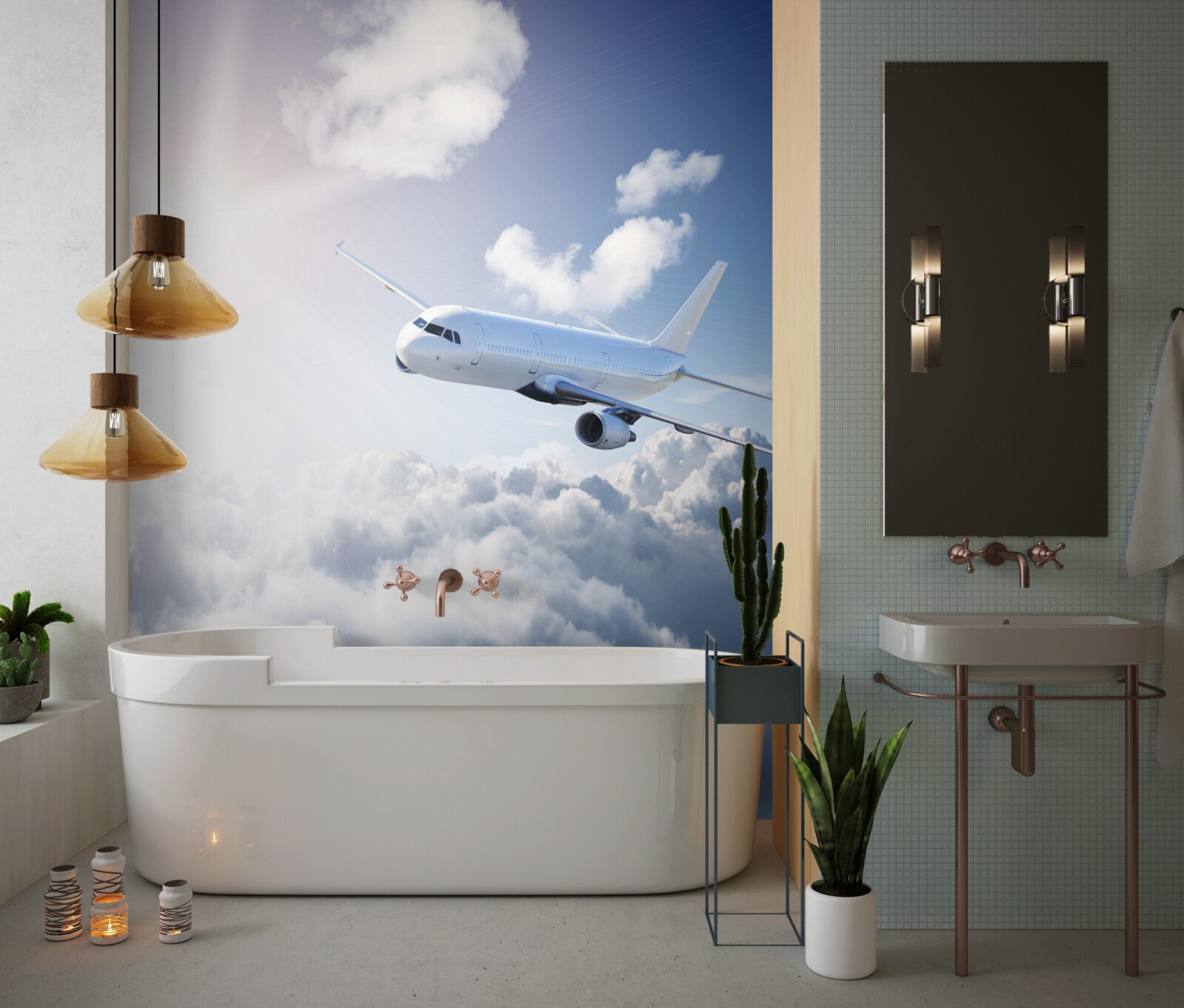 Fotobehang passagiersvliegtuig gaat de lucht in