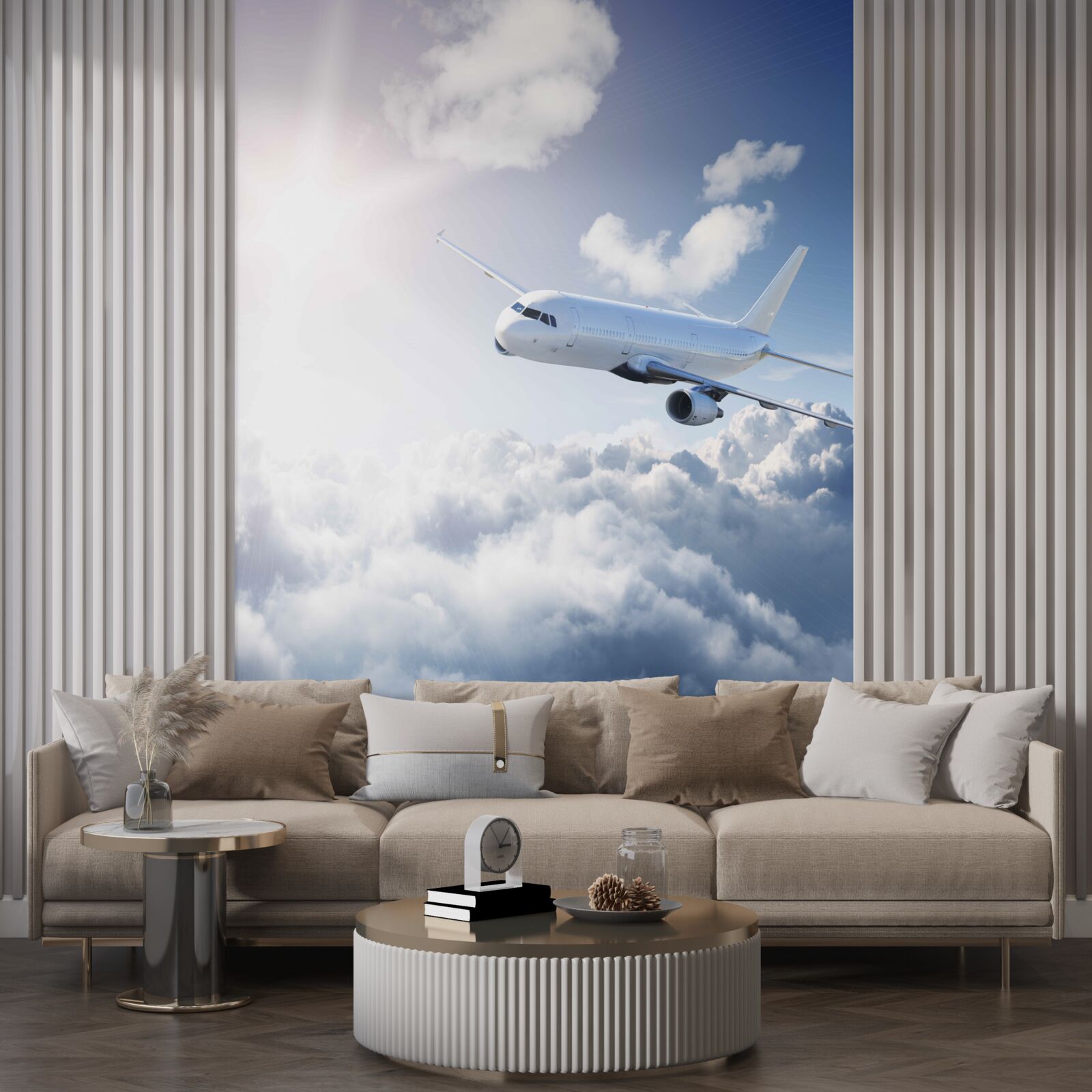 Fotobehang passagiersvliegtuig gaat de lucht in