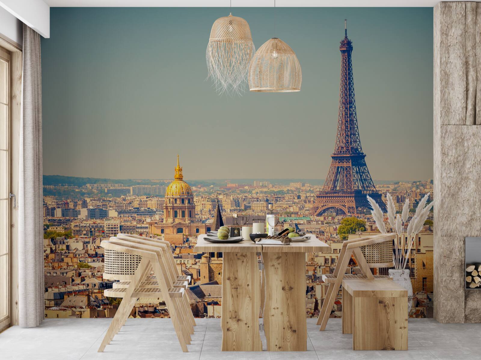 Fotobehang eiffeltoren torent uit boven een enorme stad