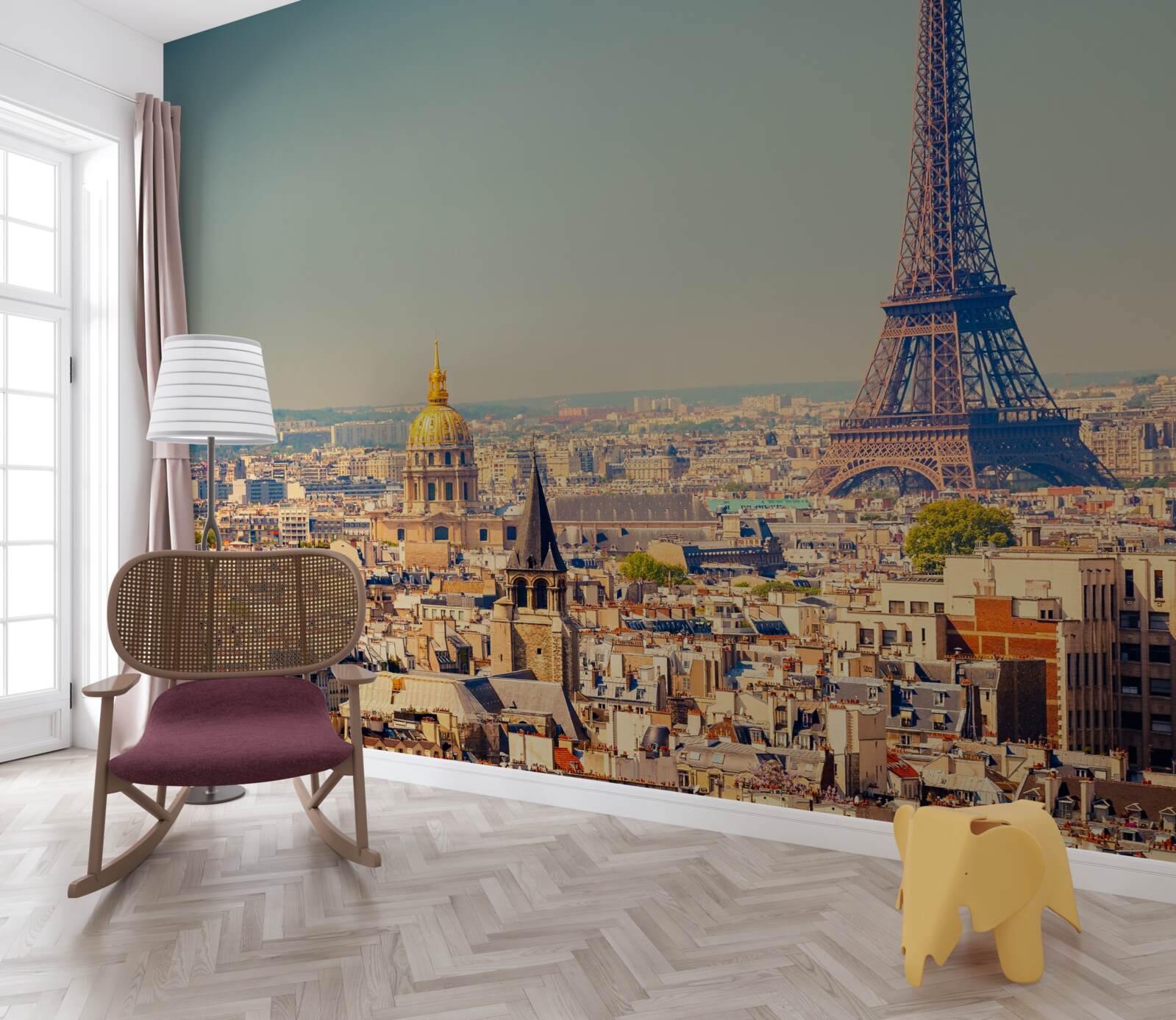 Fotobehang eiffeltoren torent uit boven een enorme stad