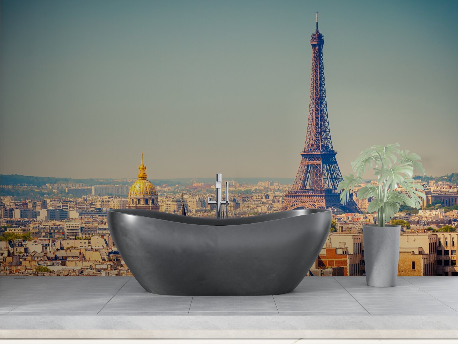 Fotobehang eiffeltoren torent uit boven een enorme stad