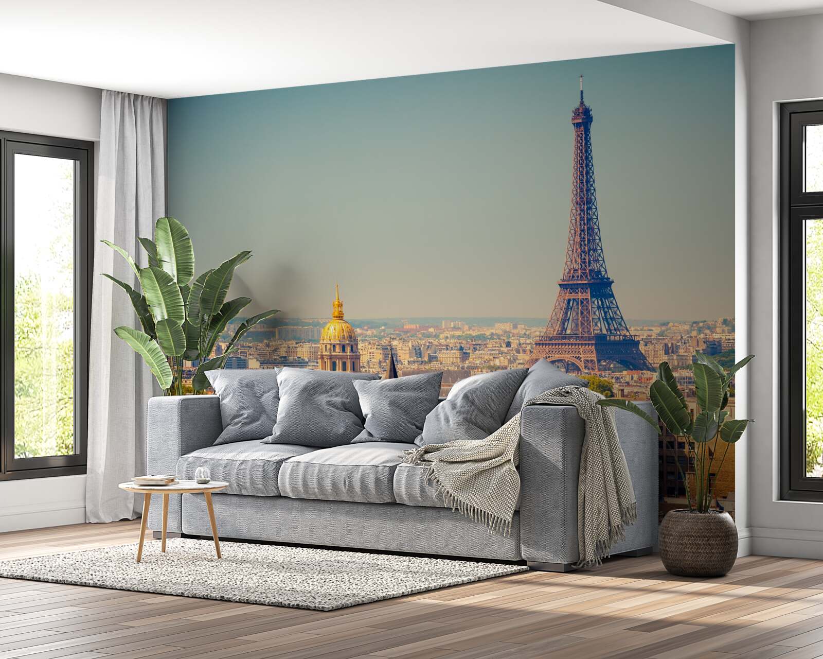 Fotobehang eiffeltoren torent uit boven een enorme stad