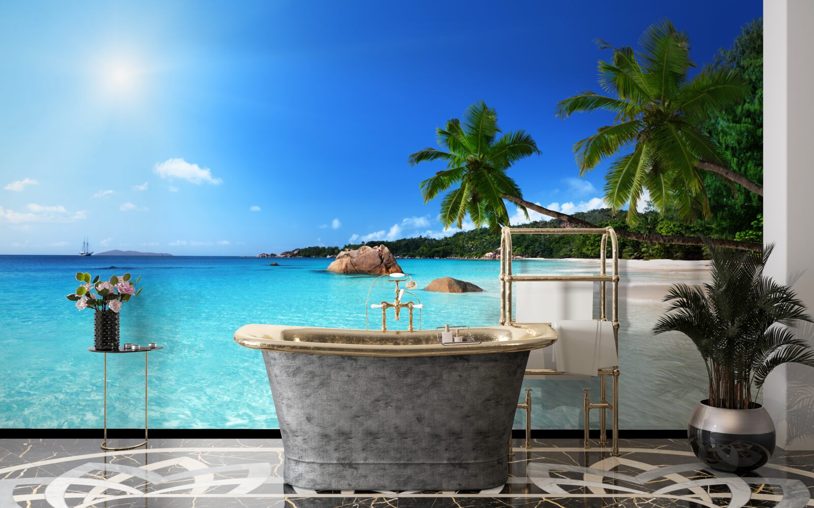 Fotobehang turquoise water voor een exotische kust