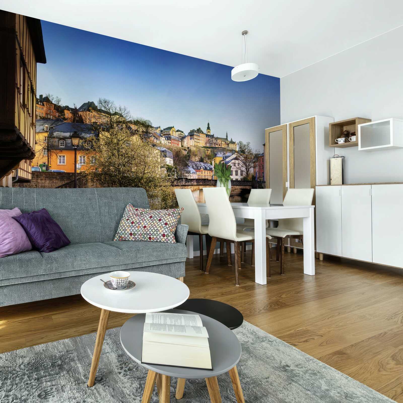 Fotobehang de brug over de rivier die naar de oude stad leidt