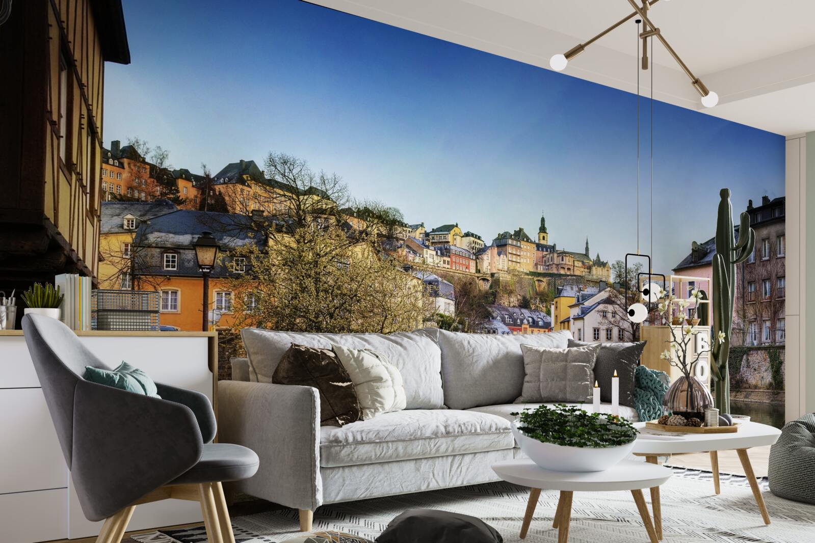 Fotobehang de brug over de rivier die naar de oude stad leidt