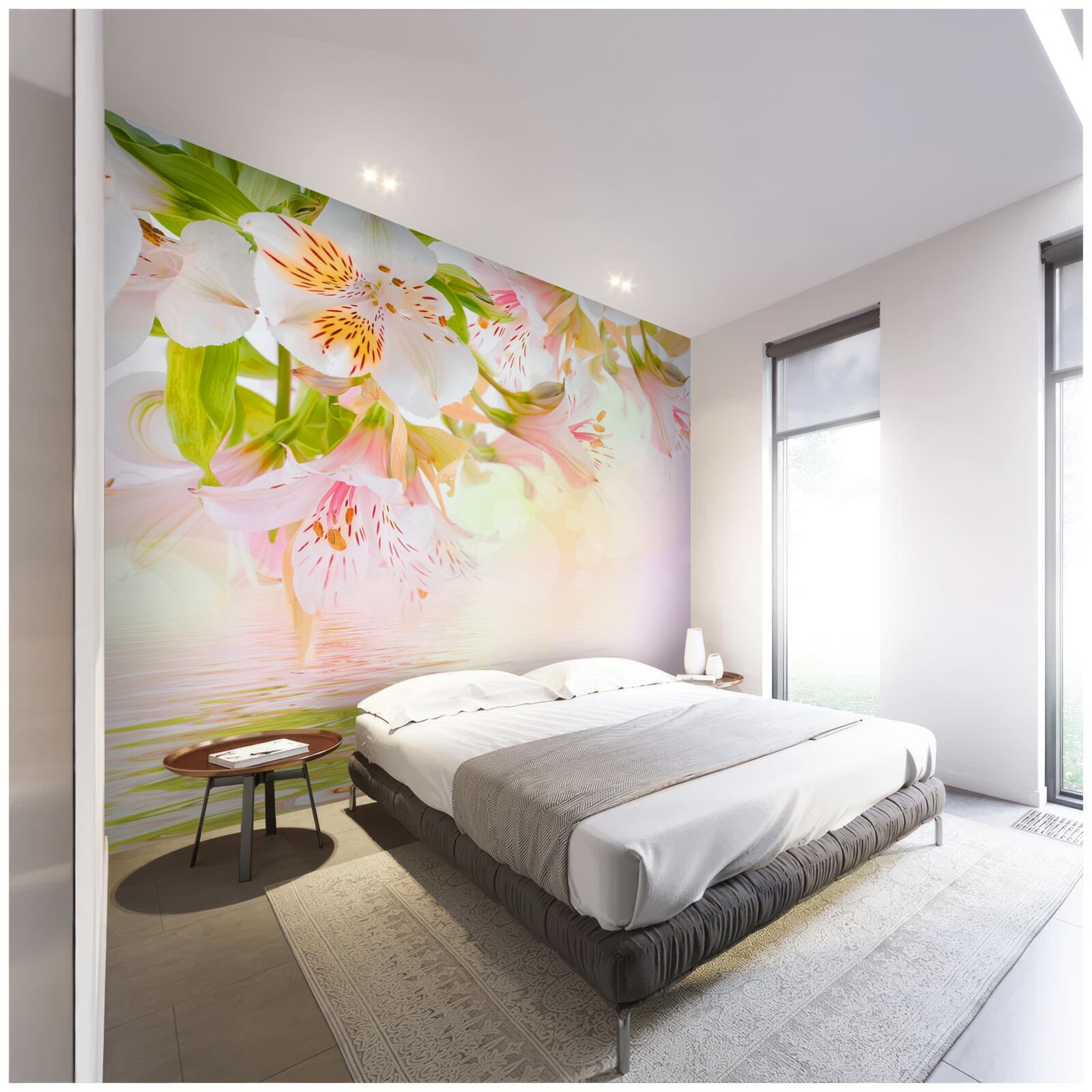 Fotobehang delicate bloemen in witte en roze tinten hebben de neiging om te worden verwaterd