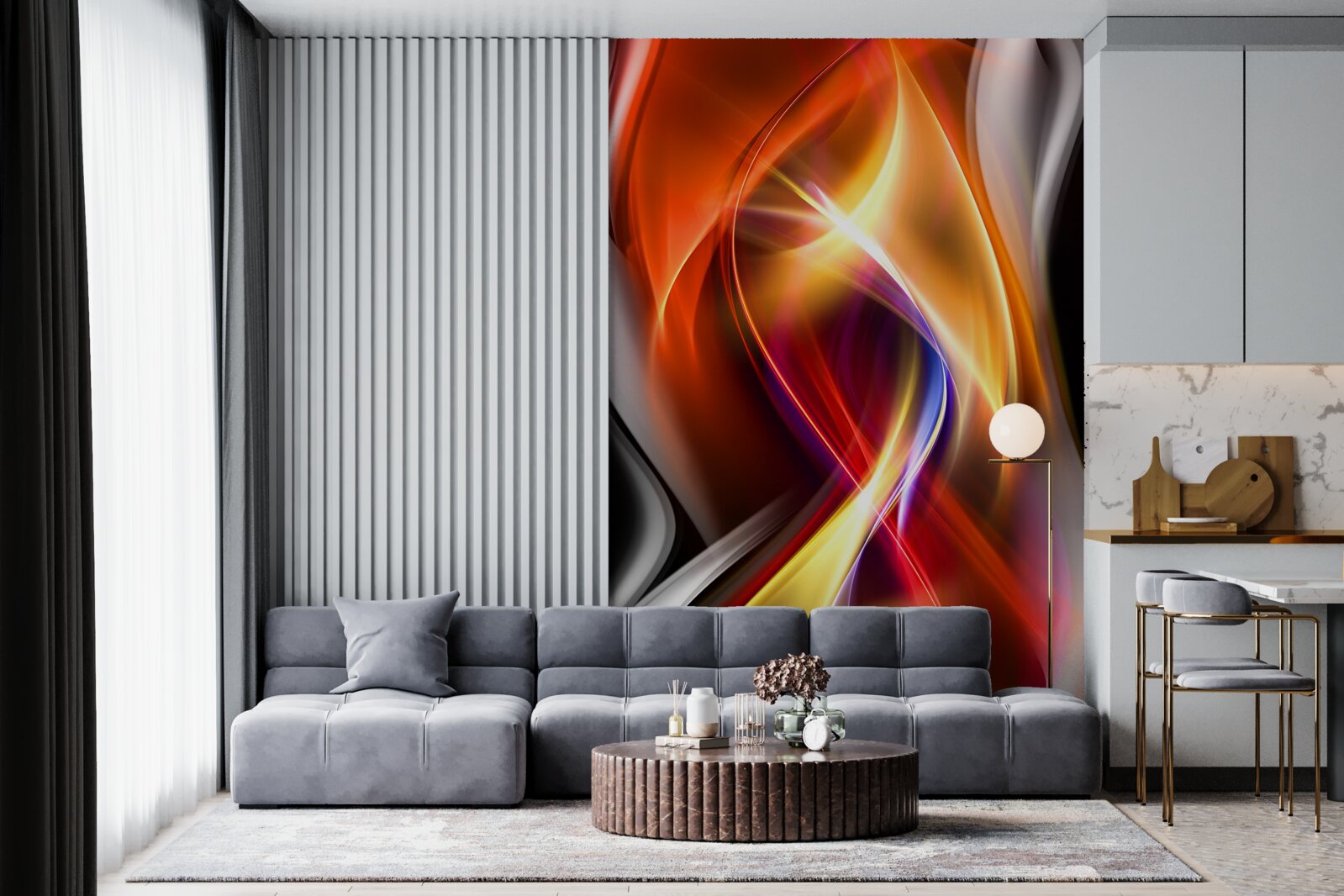 Fotobehang vloeiende lijnen met rijke kleuren