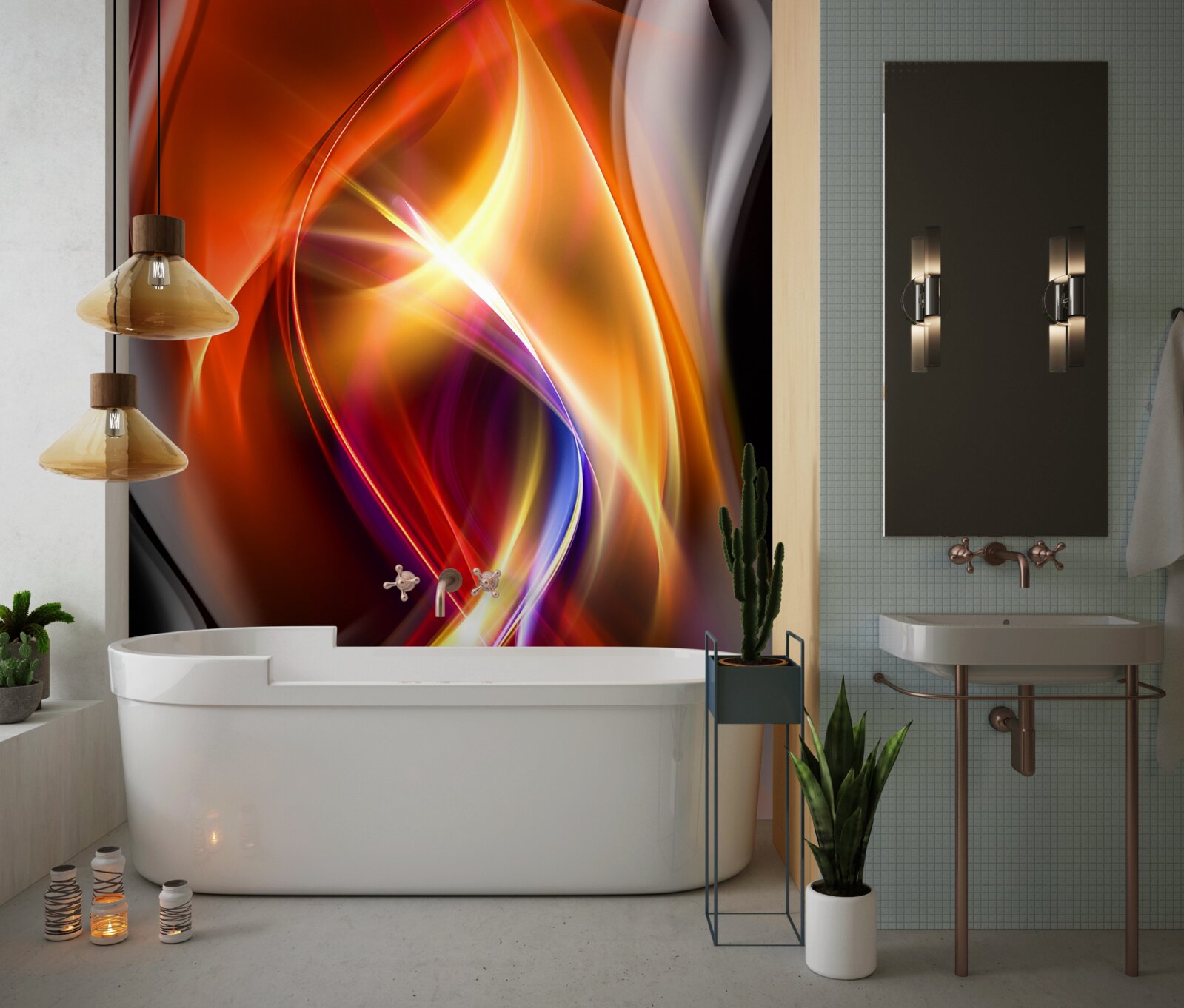 Fotobehang vloeiende lijnen met rijke kleuren