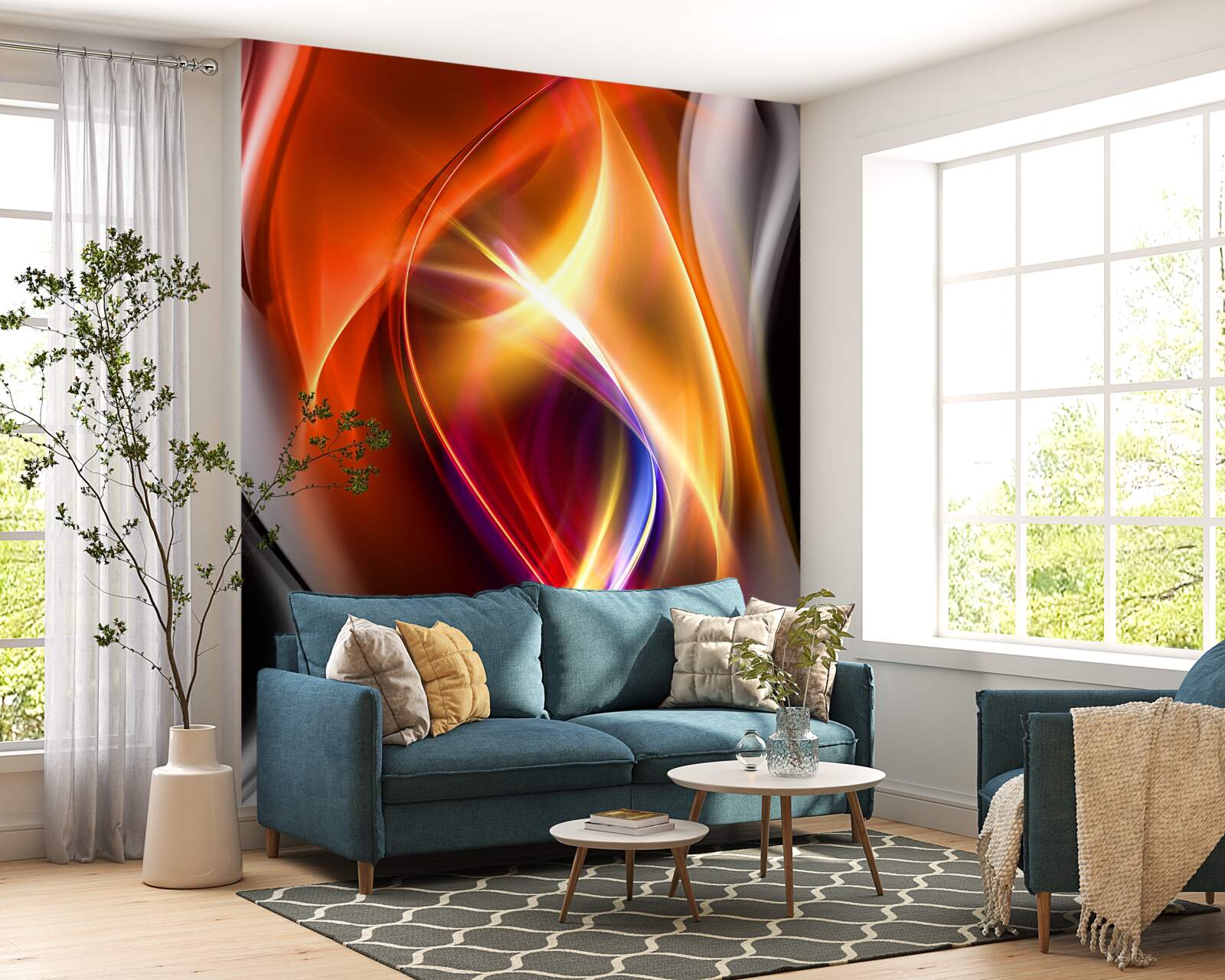 Fotobehang vloeiende lijnen met rijke kleuren