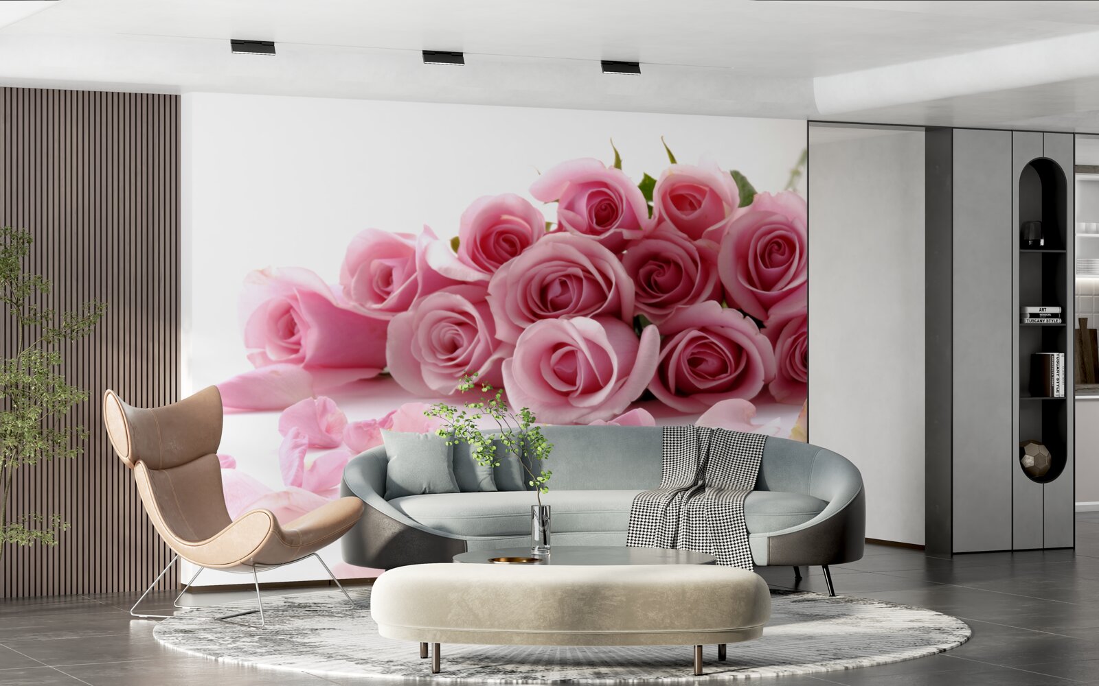 Fotobehang delicate roze rozen met bloemblaadjes dichtbij het wateroppervlak