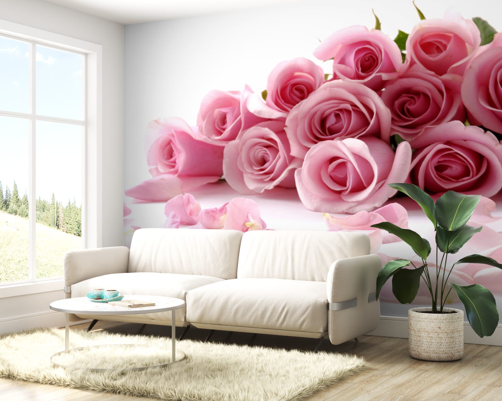 Fotobehang delicate roze rozen met bloemblaadjes dichtbij het wateroppervlak