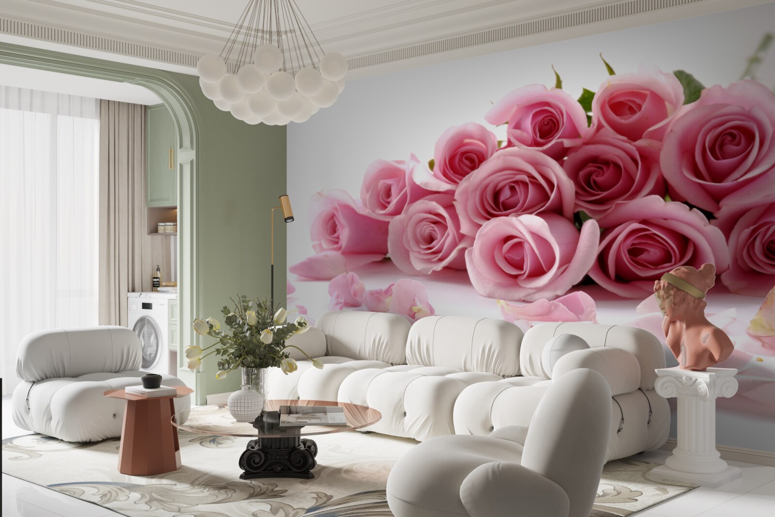 Fotobehang delicate roze rozen met bloemblaadjes dichtbij het wateroppervlak