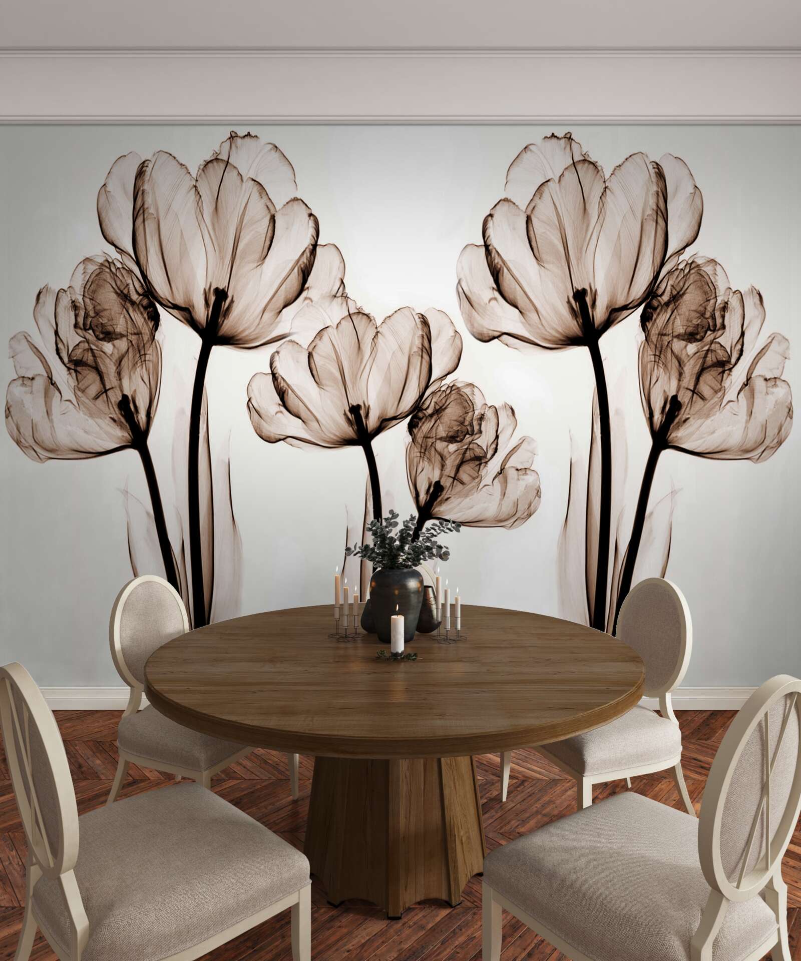 Fotobehang delicate en sierlijke bloemen met transparante knoppen