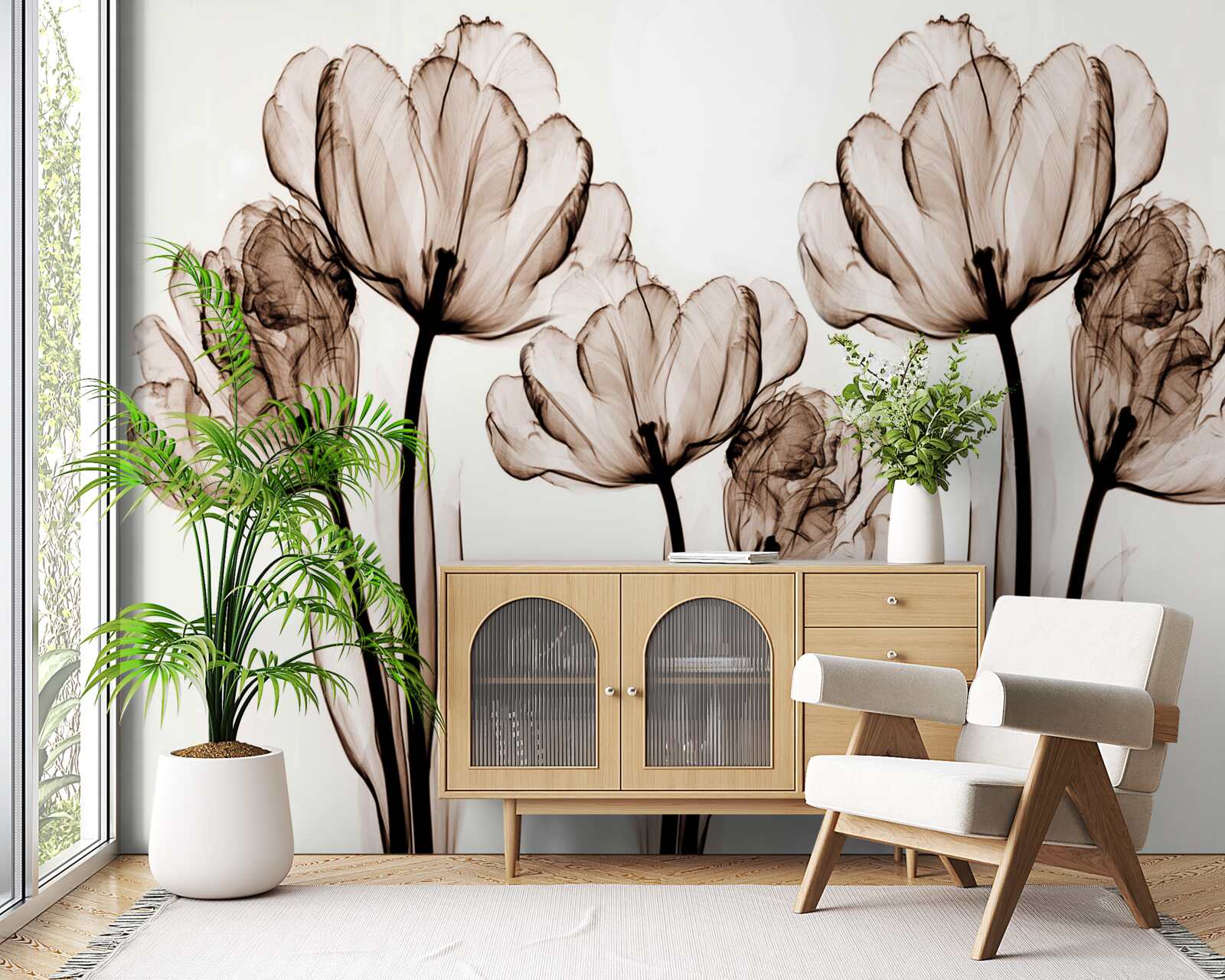 Fotobehang delicate en sierlijke bloemen met transparante knoppen