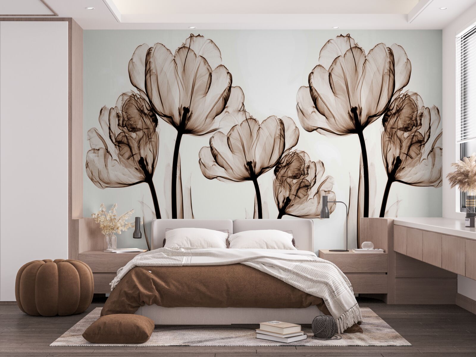 Fotobehang delicate en sierlijke bloemen met transparante knoppen