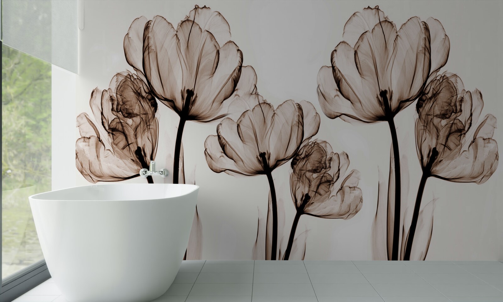 Fotobehang delicate en sierlijke bloemen met transparante knoppen