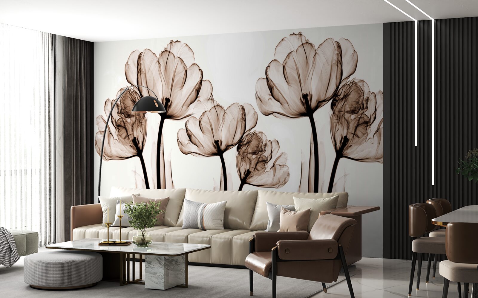 Fotobehang delicate en sierlijke bloemen met transparante knoppen