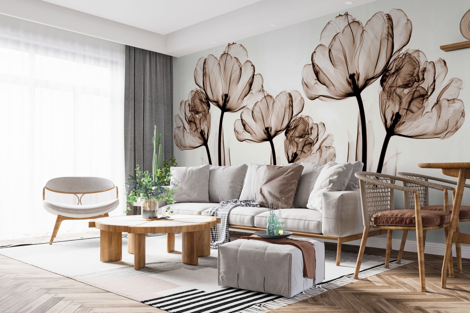 Fotobehang delicate en sierlijke bloemen met transparante knoppen