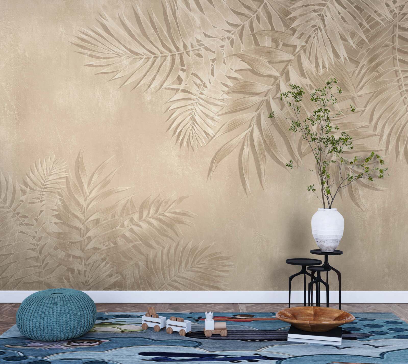 Fotobehang varen en monstera bladeren op een lichte achtergrond