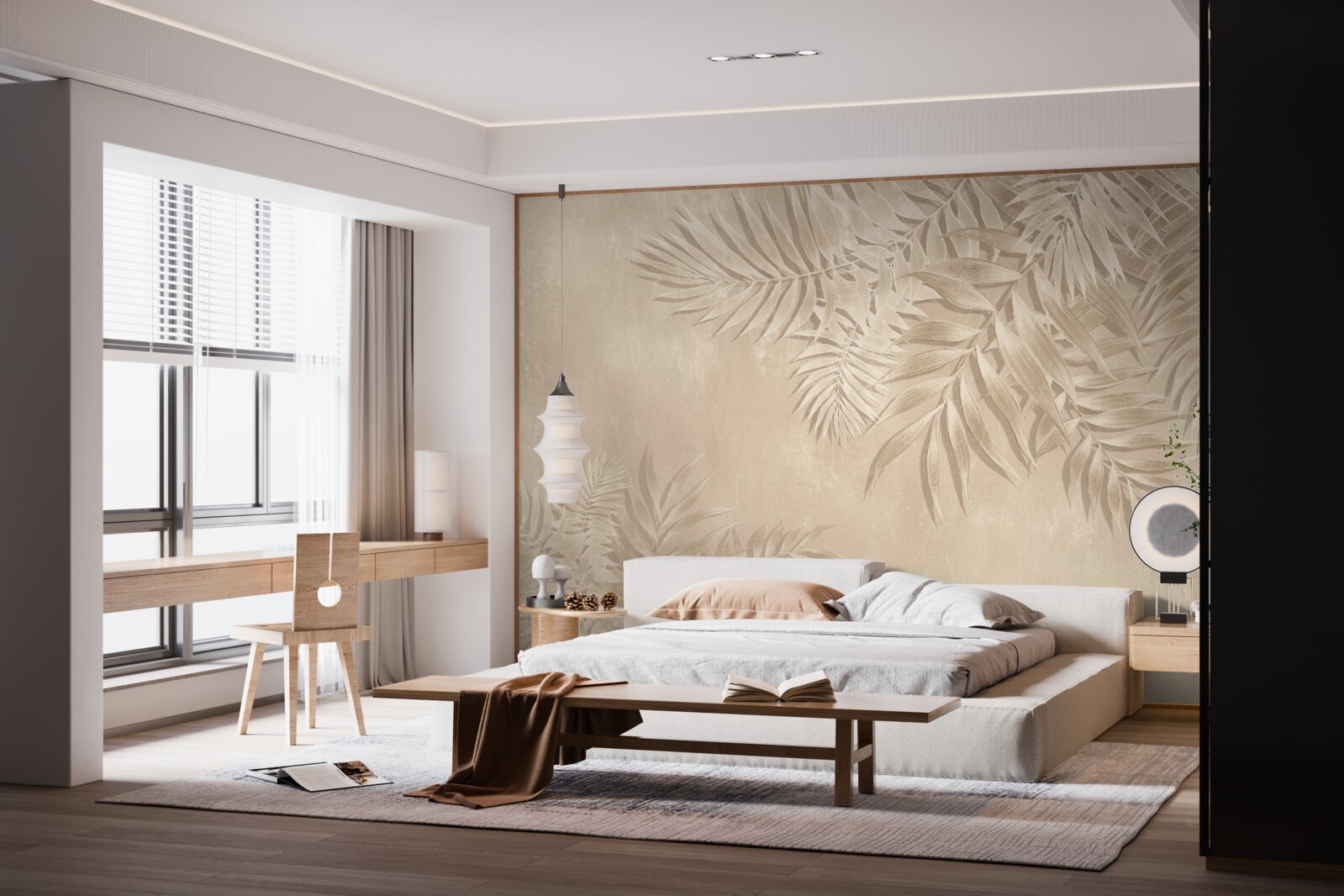 Fotobehang varen en monstera bladeren op een lichte achtergrond