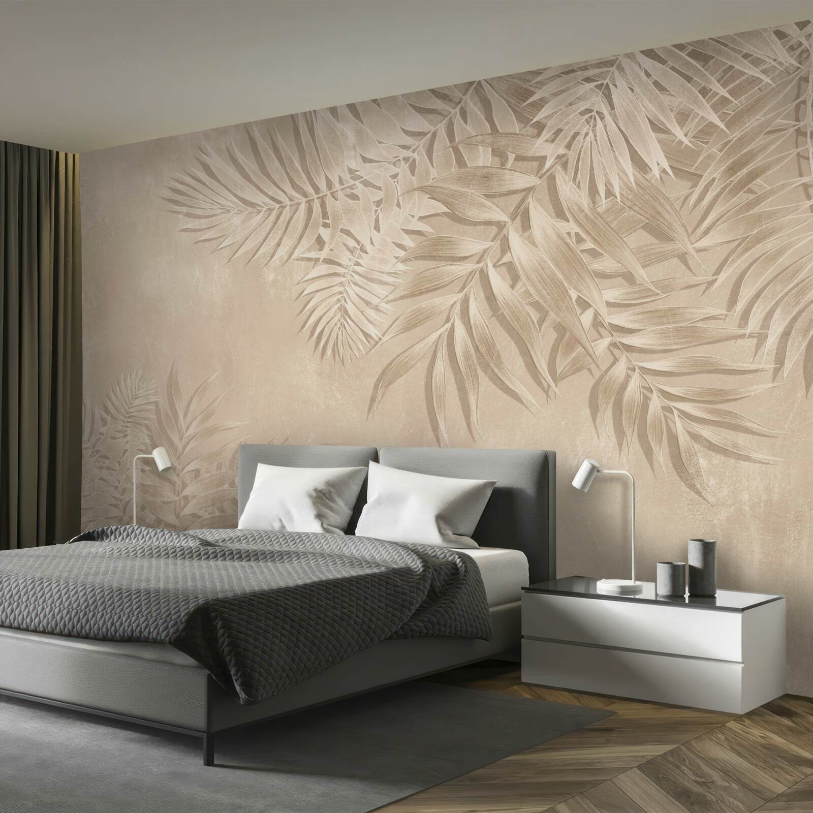 Fotobehang varen en monstera bladeren op een lichte achtergrond