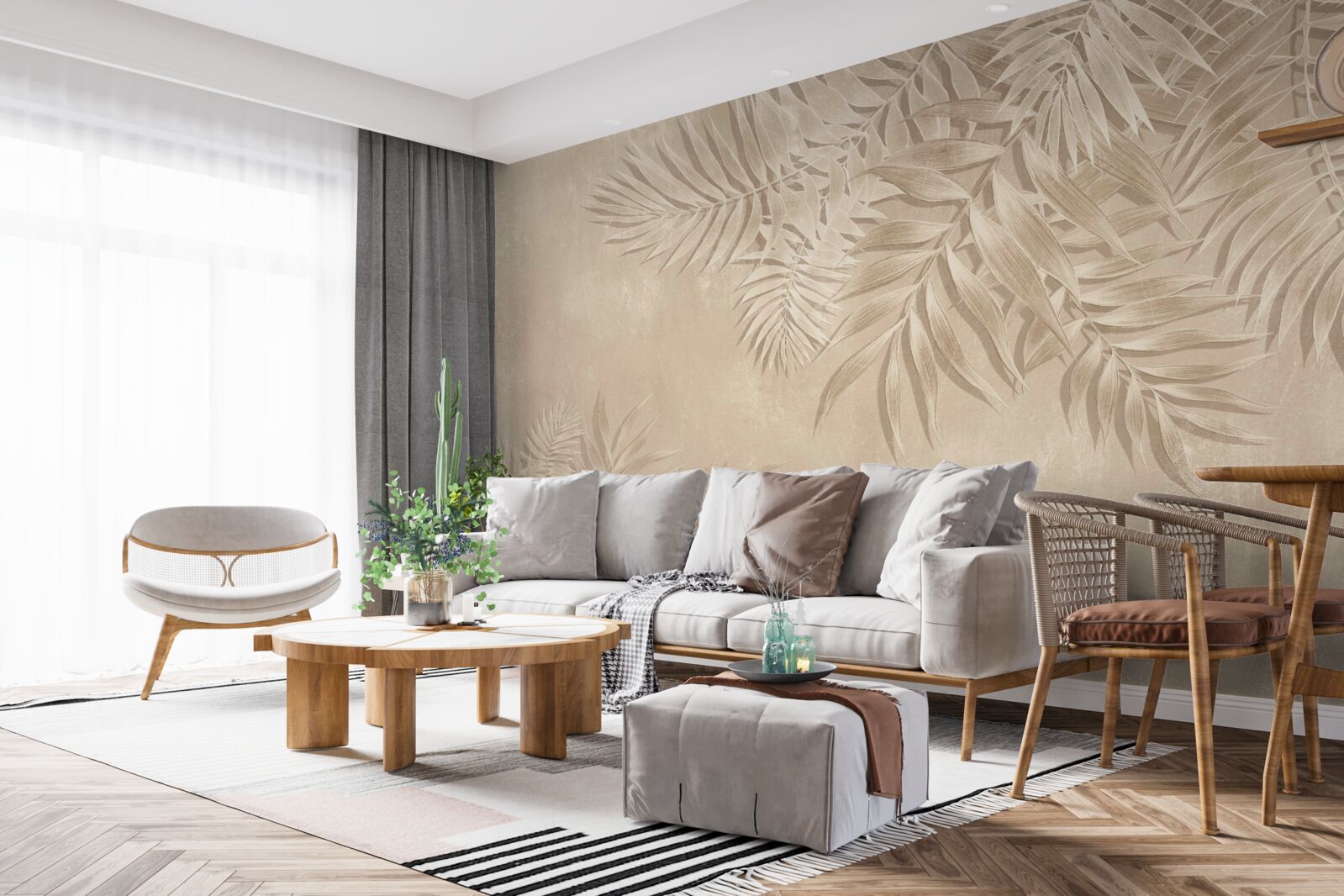 Fotobehang varen en monstera bladeren op een lichte achtergrond