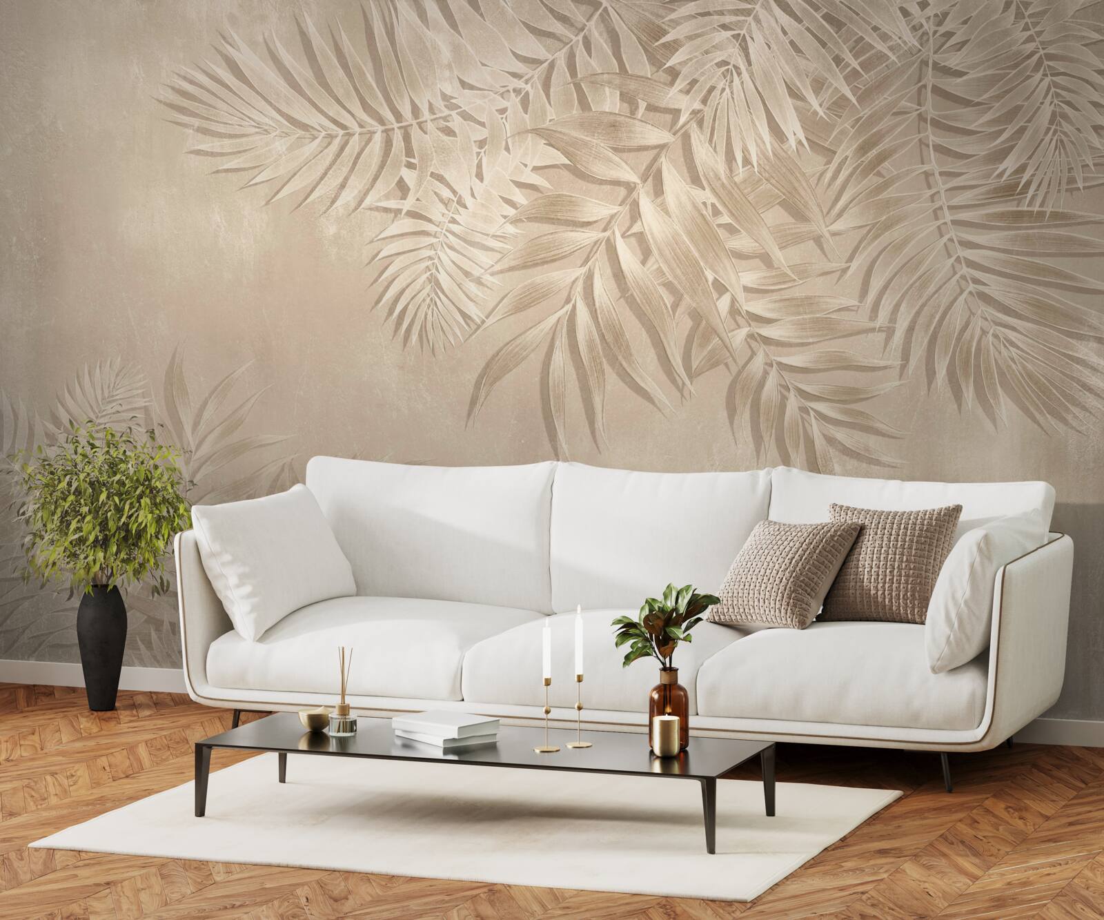 Fotobehang varen en monstera bladeren op een lichte achtergrond