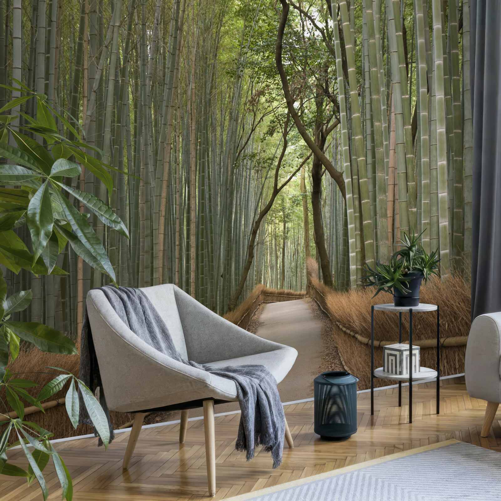 Fotobehang een eenzaam smal pad kronkelt door een bamboebos