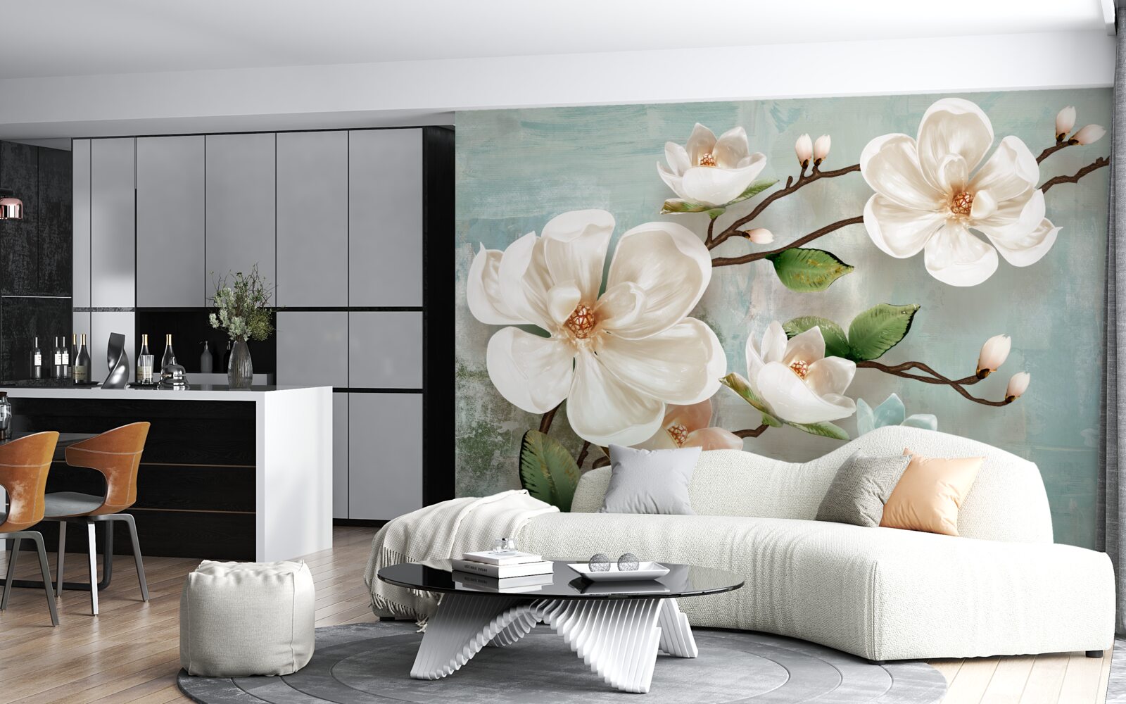 Fotobehang een bos sneeuwwitte orchideeën