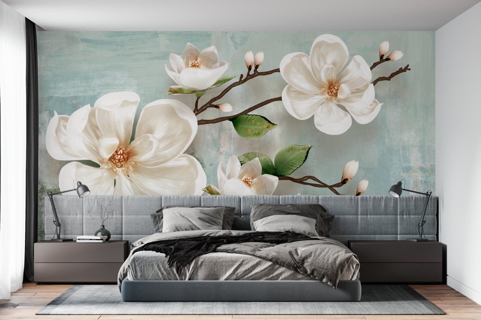 Fotobehang een bos sneeuwwitte orchideeën