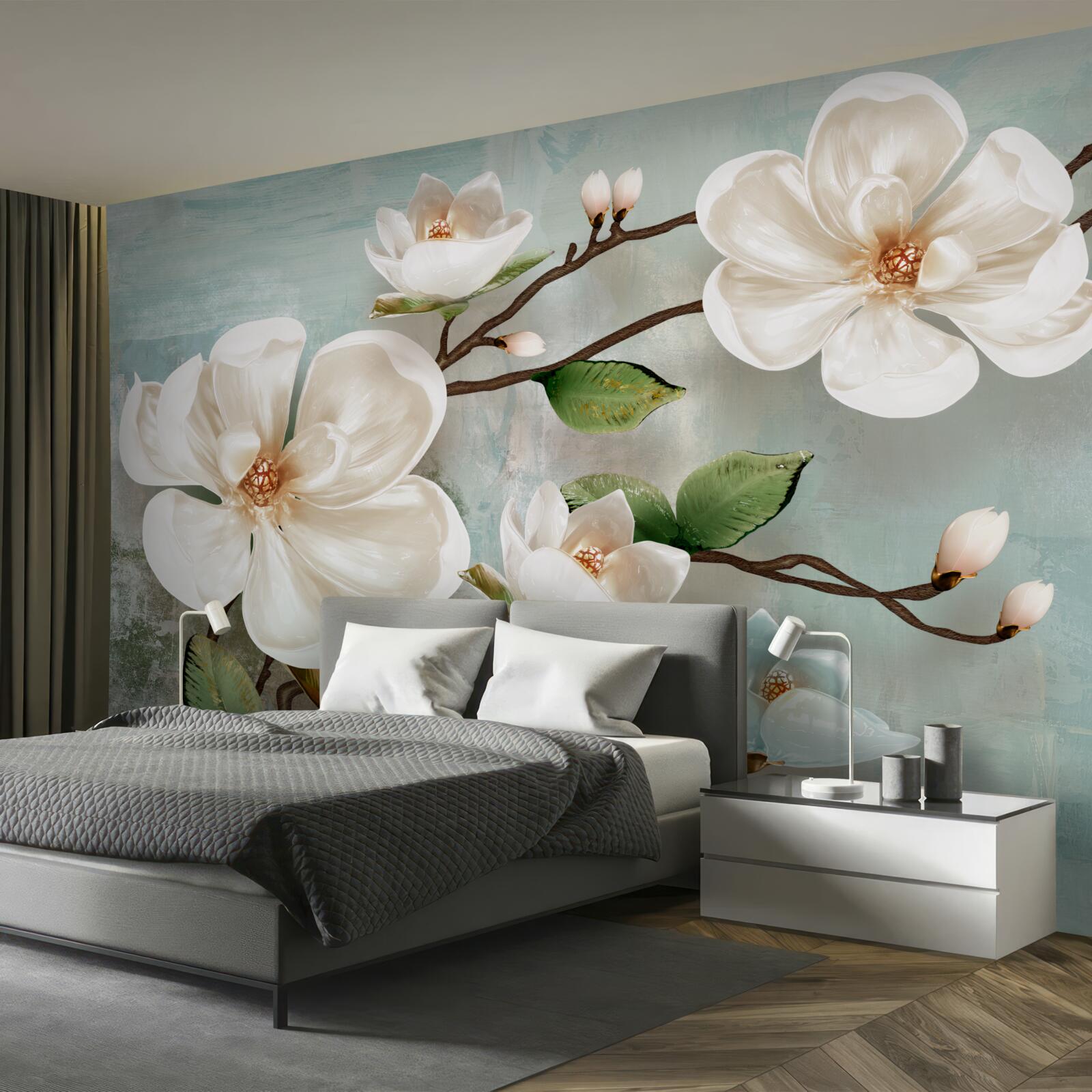 Fotobehang een bos sneeuwwitte orchideeën