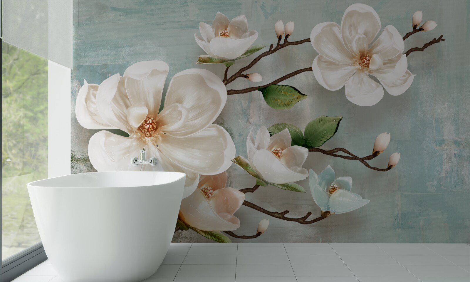 Fotobehang een bos sneeuwwitte orchideeën