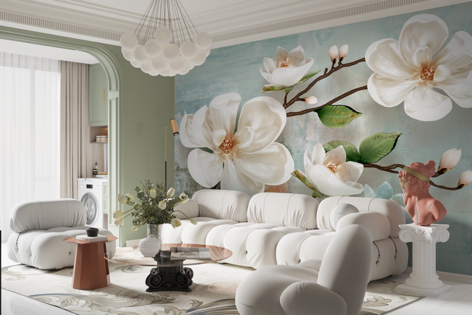 Fotobehang een bos sneeuwwitte orchideeën