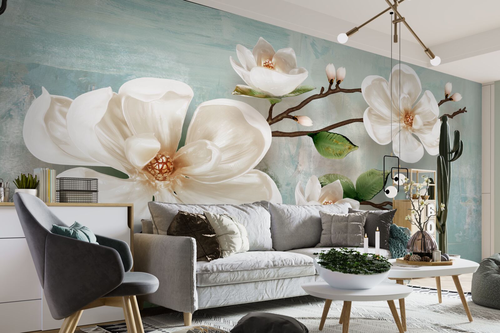 Fotobehang een bos sneeuwwitte orchideeën