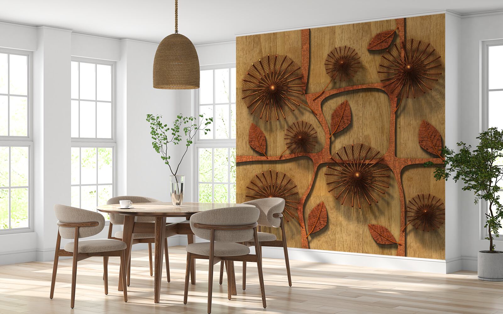 Fotobehang abstract melkkruid op boomtakken