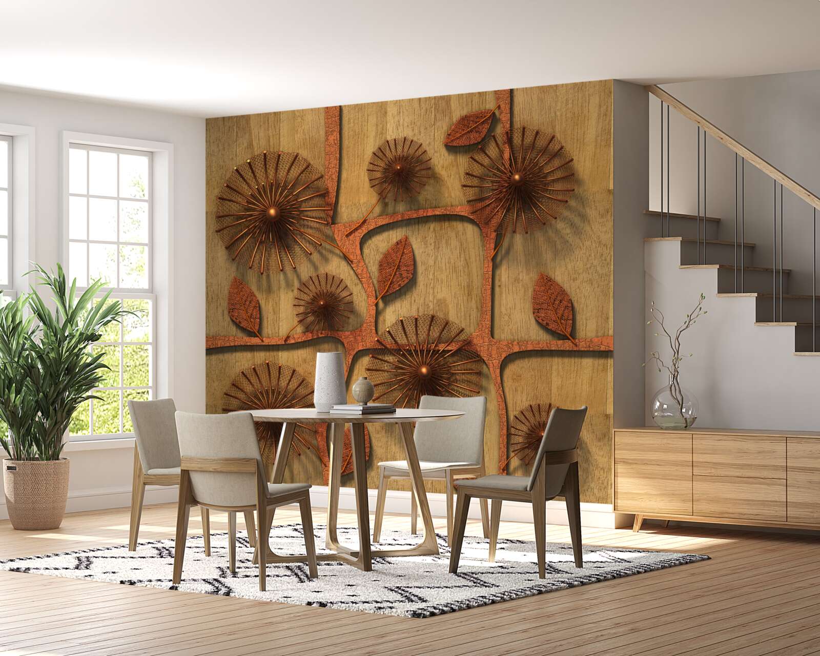 Fotobehang abstract melkkruid op boomtakken