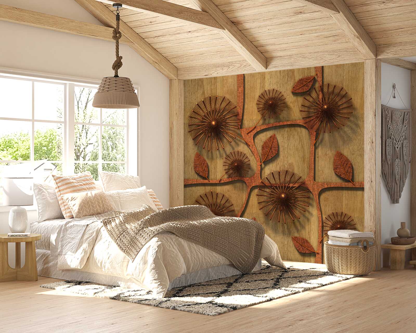 Fotobehang abstract melkkruid op boomtakken