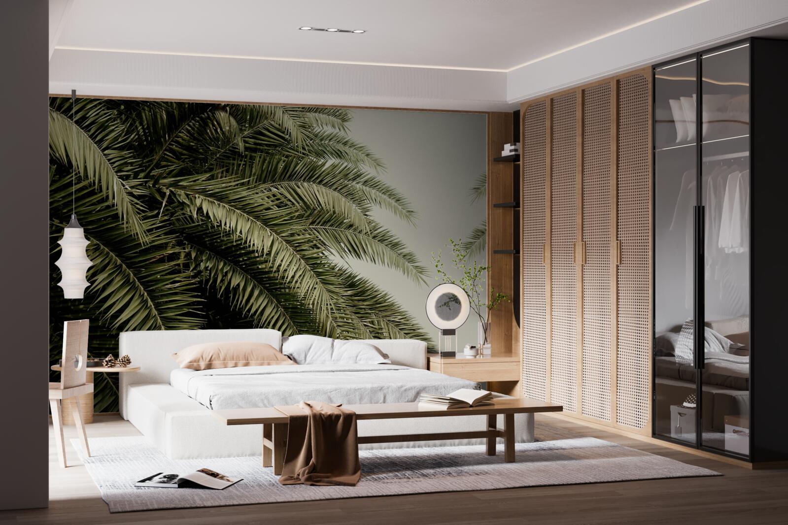 Fotobehang varenbladeren dicht bedekt met vocht als het regent