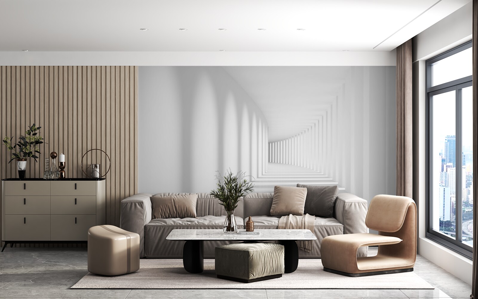 Fotobehang terugwijkende gang van licht