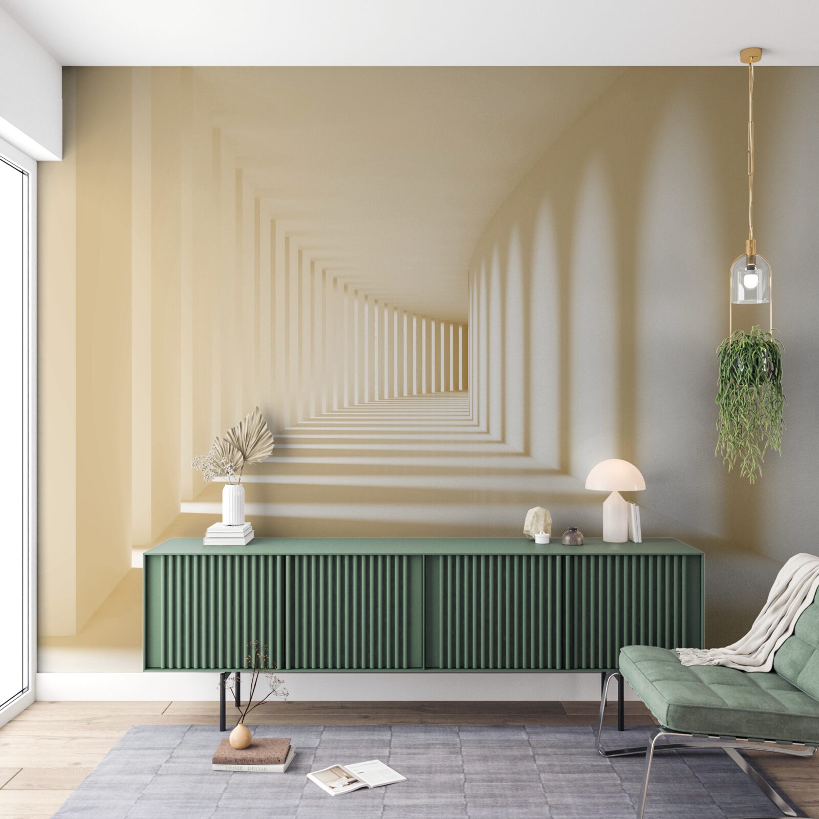 Fotobehang gang die verdwijnt in de zonnige schaduw