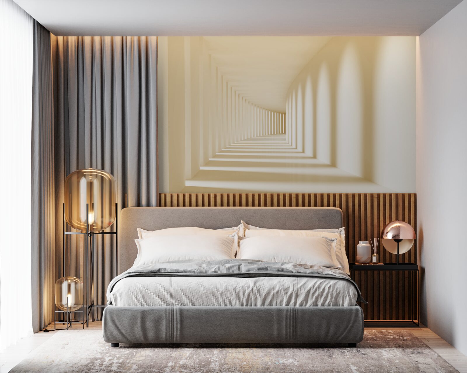 Fotobehang gang die verdwijnt in de zonnige schaduw