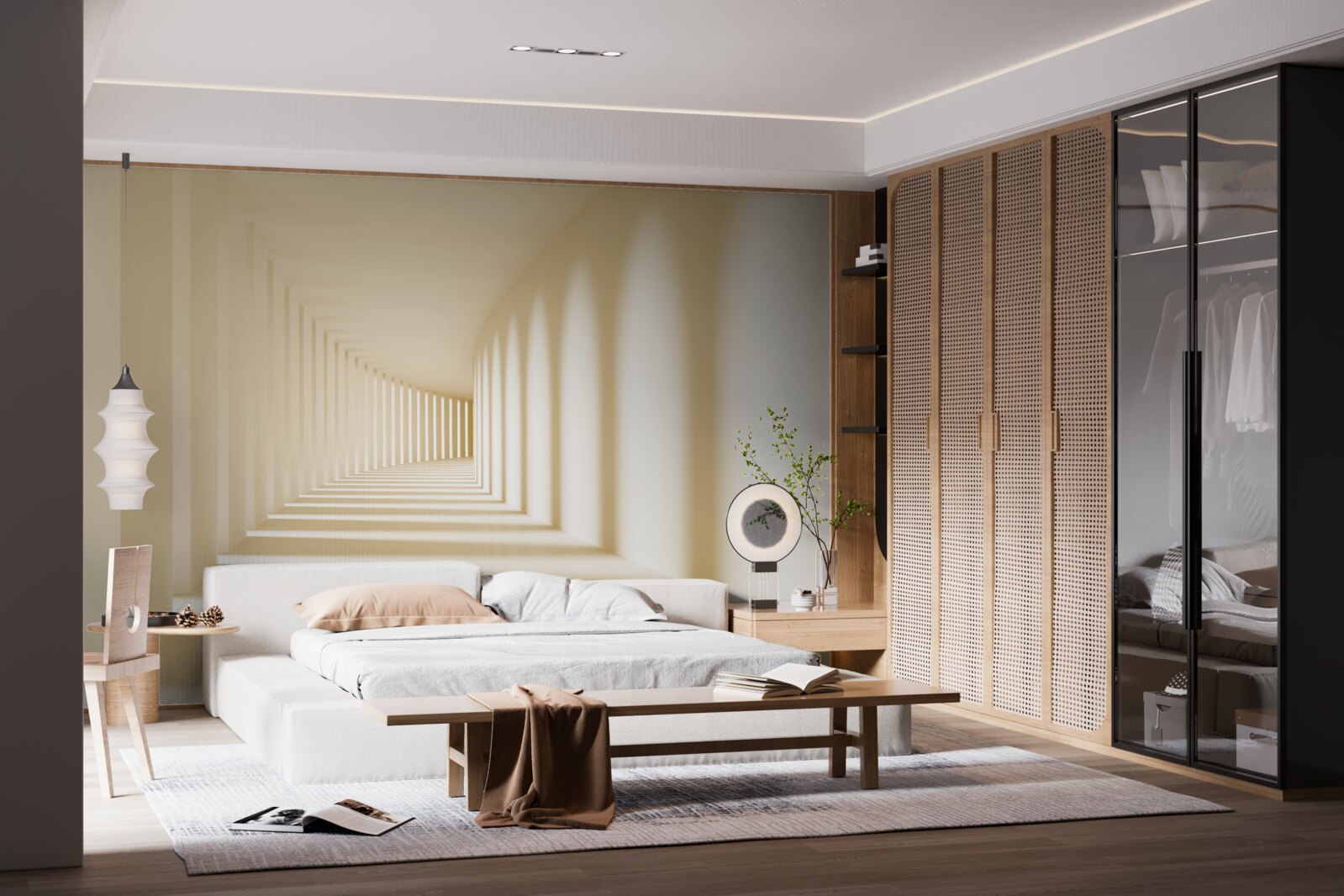 Fotobehang gang die verdwijnt in de zonnige schaduw